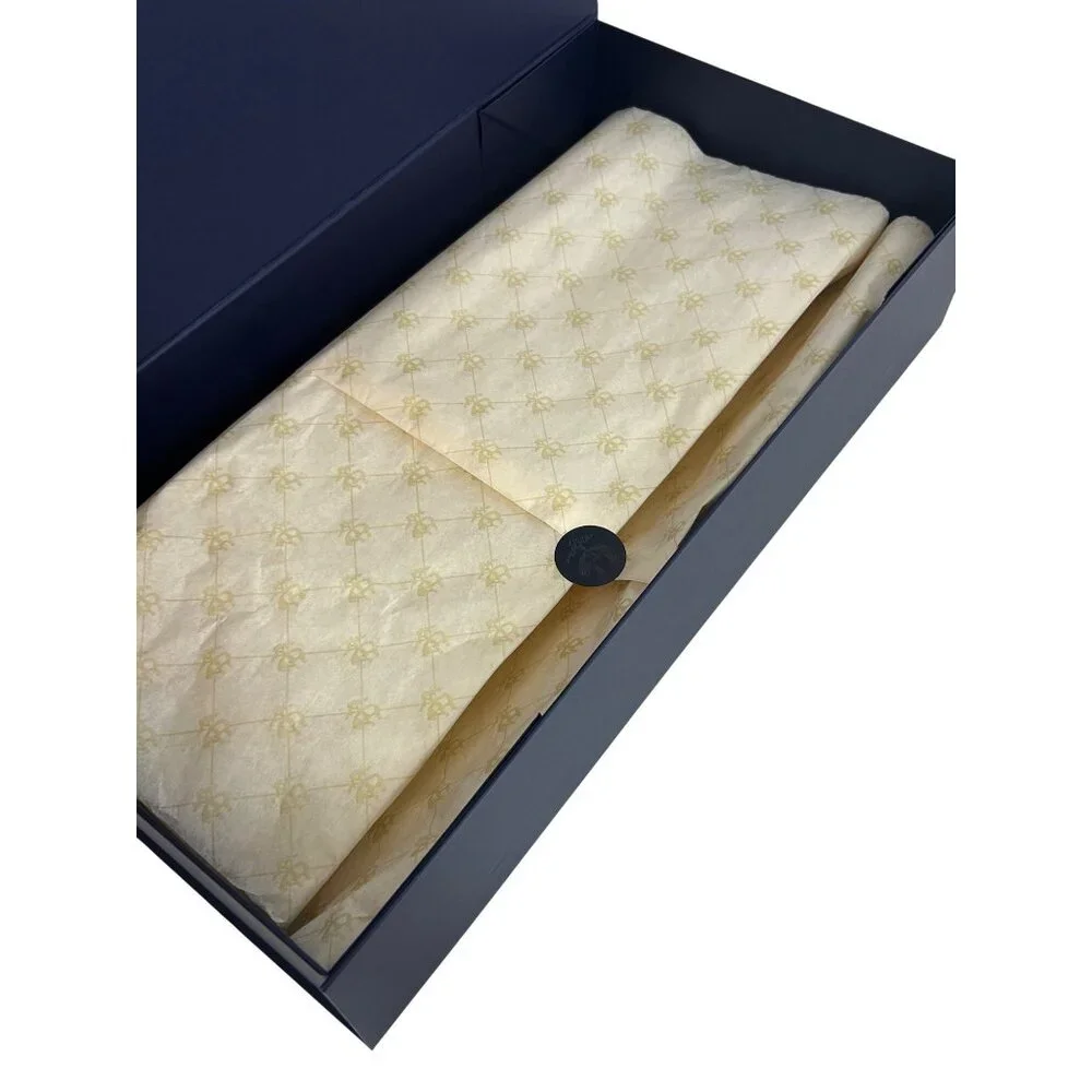 Brooks Brothers Navy Blue Large Gift Box Tissue Paper Logo Sticker Elastic Cords